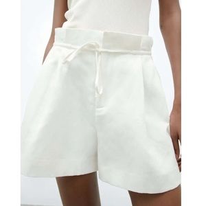 Zara White Linen Blend Bermuda Belted Shorts